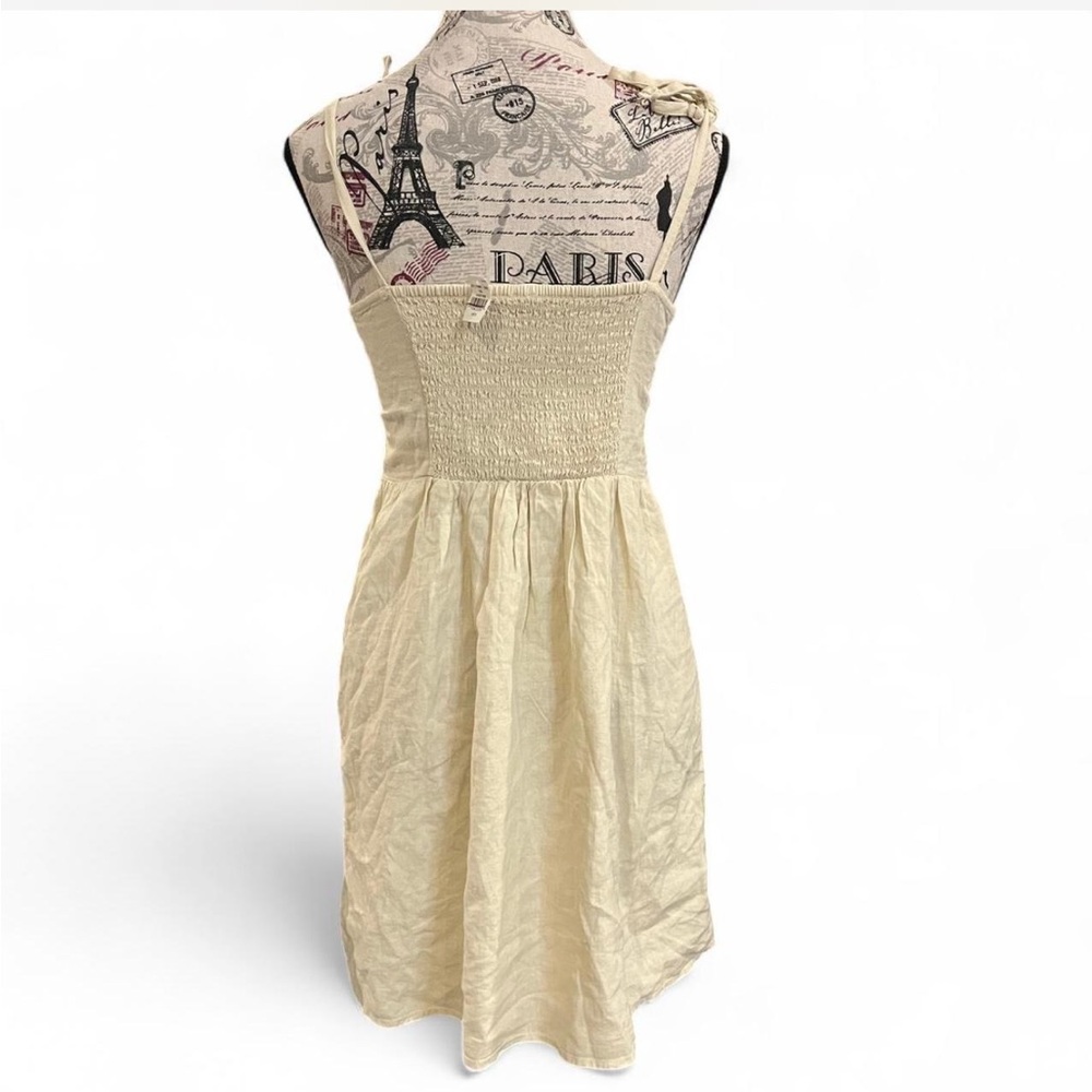 Aerie Tan Linen Button-Down Mini Dress with tie straps - Picture 3 of 4